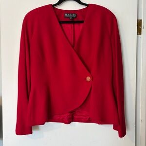 Bicci by Florine Wachter Blazer Womens Size 14 Red Gold Button 100% Wool Vintage